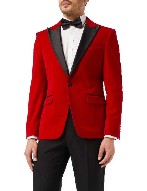 DINNER JES - Red Soft Velvet Tuxedo Jacket