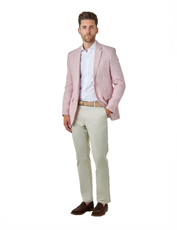 LEWIS - Pink Linen Tailored Fit Summer Suit Blazer