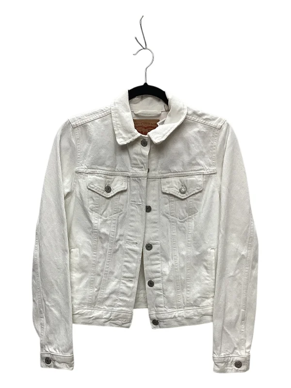 Jacket Denim By Levis In White Denim, Size: M