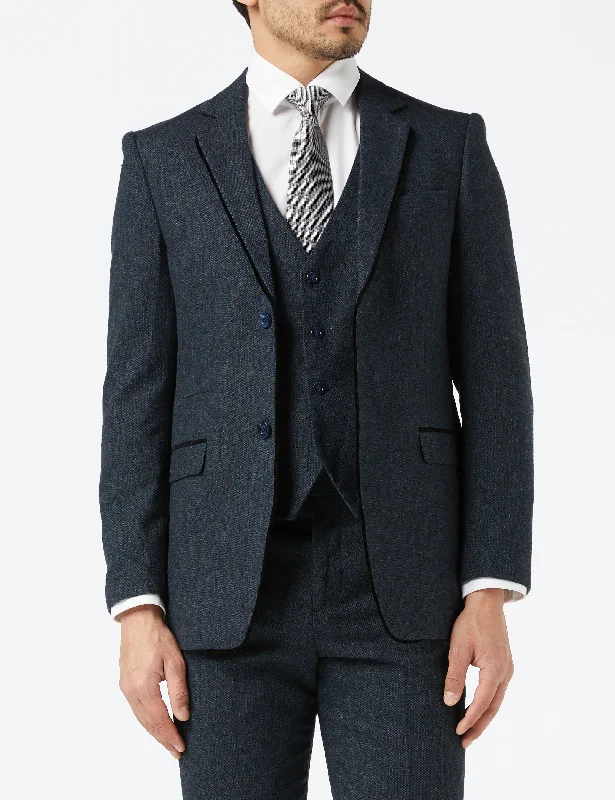 BLUE TWEED TAILORED FIT JACKET & WAISTCOAT