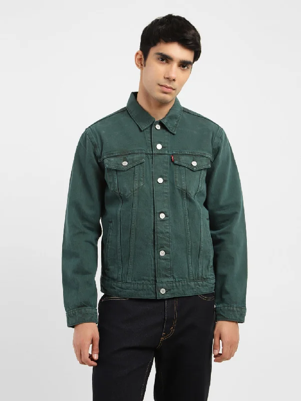 Men's Solid Spread Collar Denim Jacket