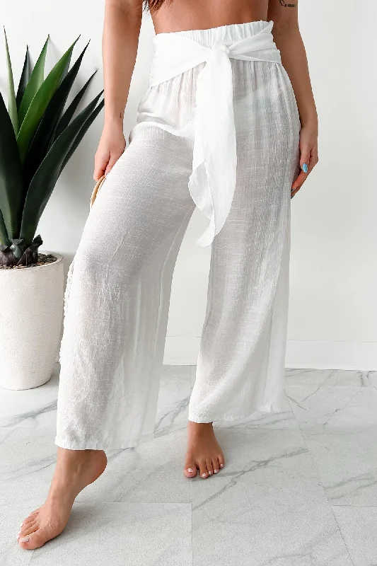 In Full Swing Wide Leg Linen Pants (White)