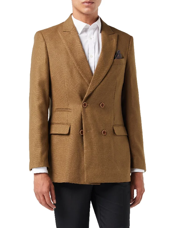 MARCO-DOUBLE BREASTED TWEED TAN JACKET