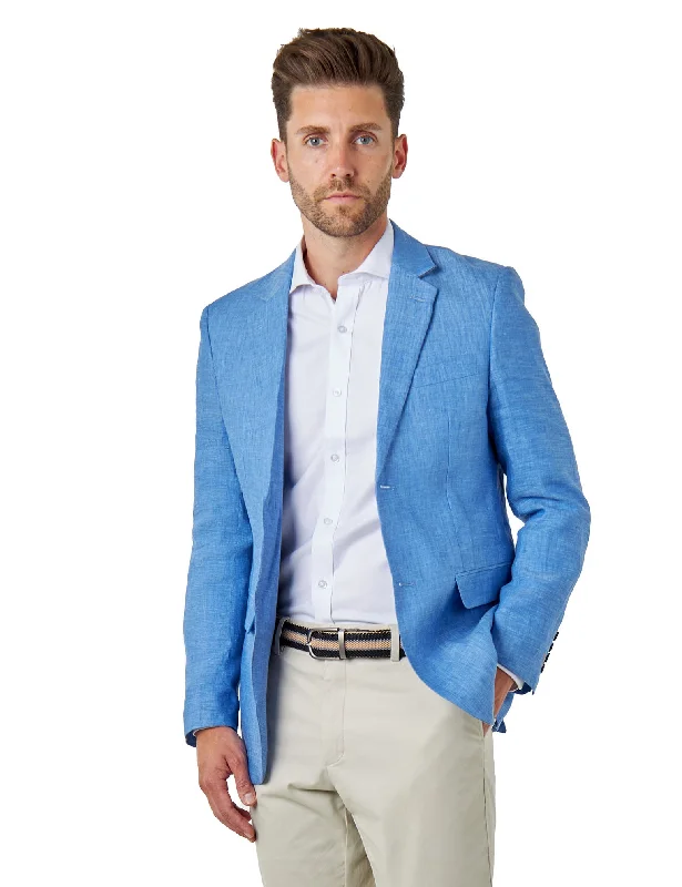 LEWIS - Sky Blue Linen Tailored Fit Summer Suit Blazer