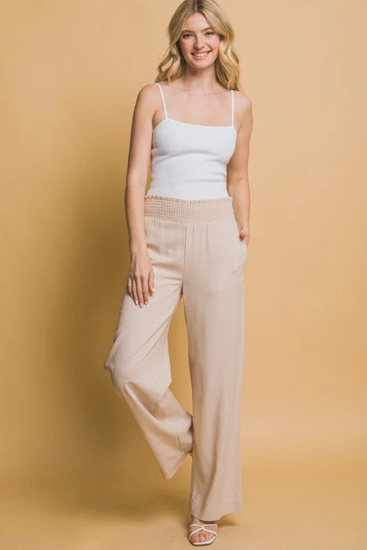 Ava Shirred Waist Linen Pants