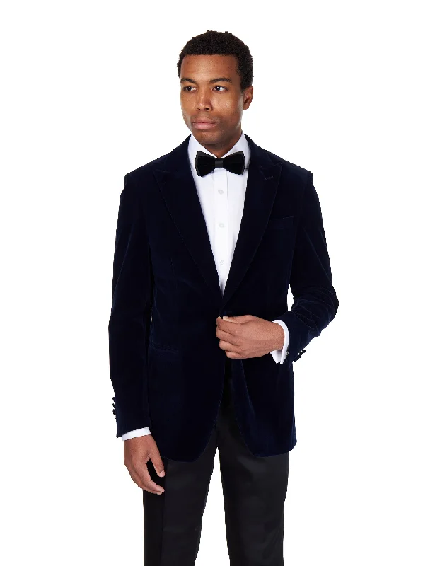 STAN – NAVY VELVET TUXEDO SMOKING JACKET