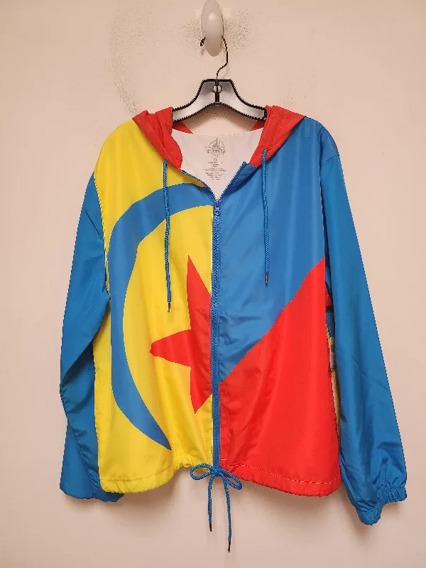 Jacket Windbreaker By Walt Disney In Blue & Red, Size: 1x