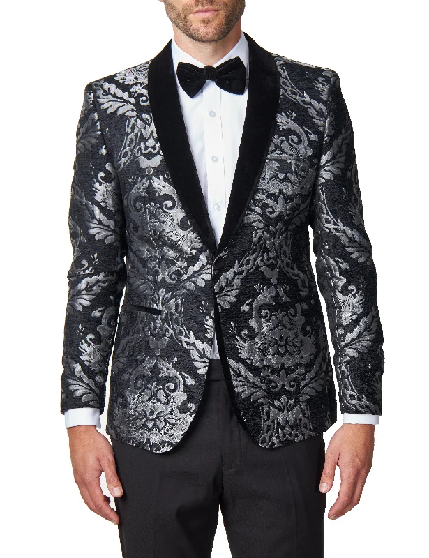 GLEN - GREY FLORAL FOLIAGE VELVET JACQUARD JACKET