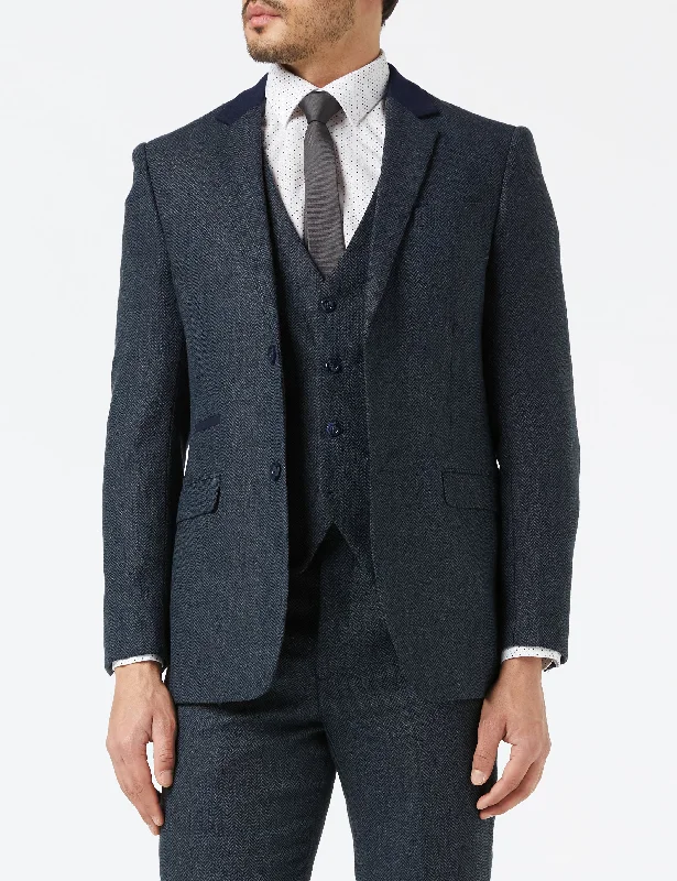 NAVY HERRINGBONE TWEED JACKET