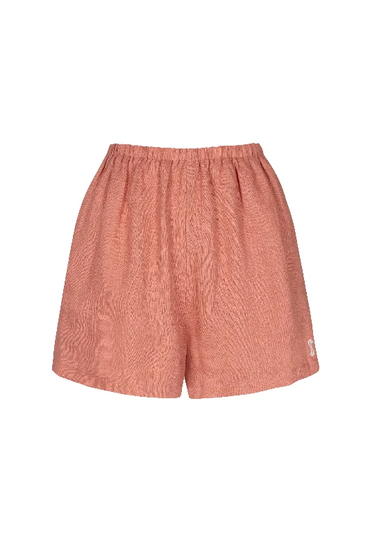 'Hacienda' Embroidered Linen Shorts - Blush