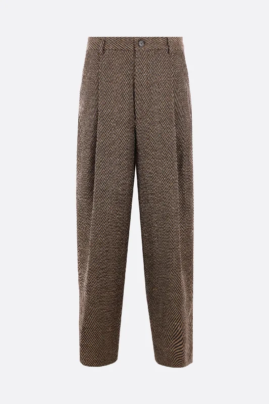 herringbone linen blend wide-leg pants