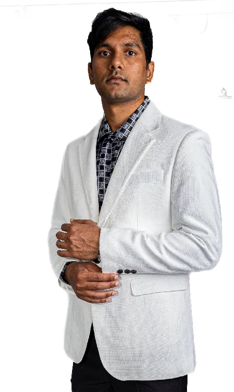 Stylish  Men's Slim Fit  White Solid Color Elegant Blazer Jacket-BJ201357