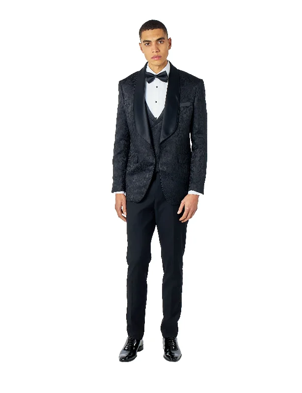 LOUIS – TUXEDO JACKET IN BLACK IN DAMASK PRINT