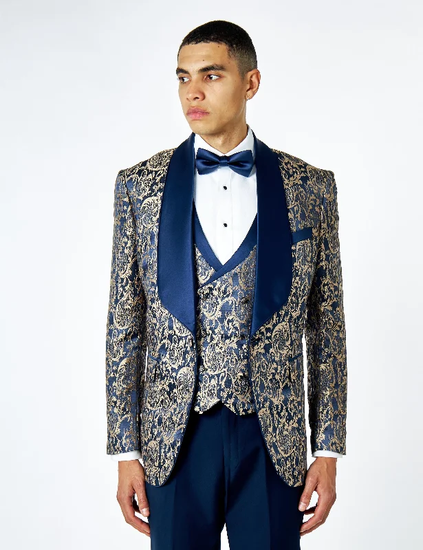 LOUIS – NAVY GOLD JACQUARD PRINT DINNER TUXEDO JACKET