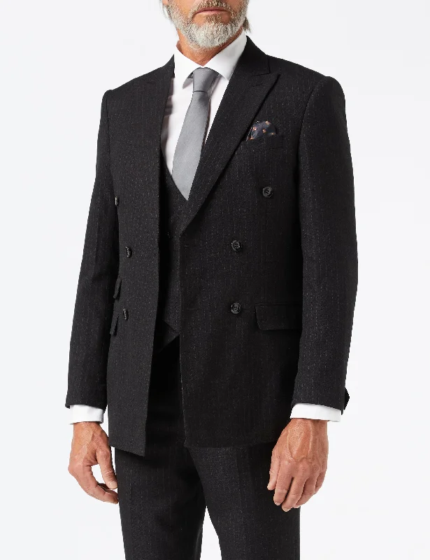 BLACK DOUBLE BREASTED PINSTRIPE JACKET & WAISTCOAT