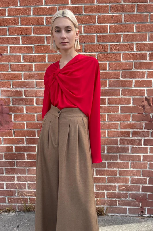 Flannel High Waist Pants in  Camel