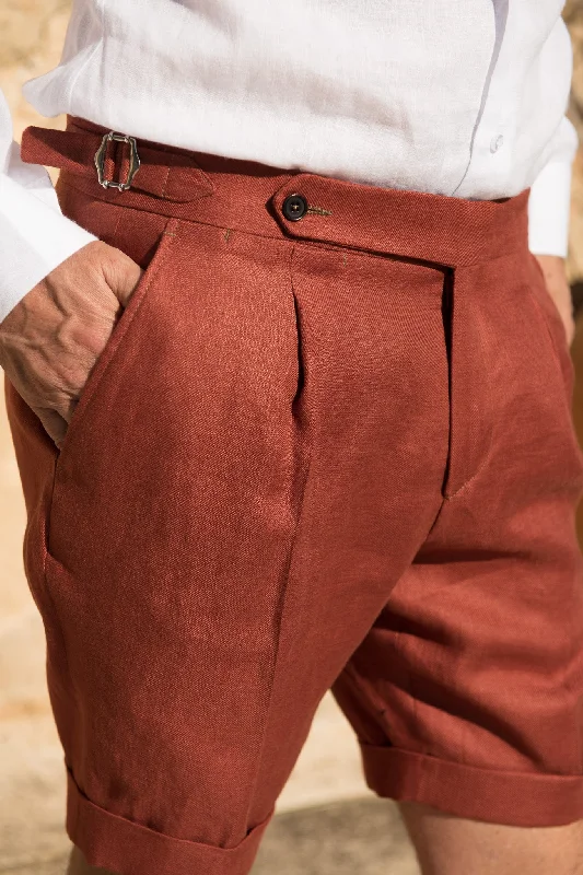 Burnt orange linen shorts - Made in Italy