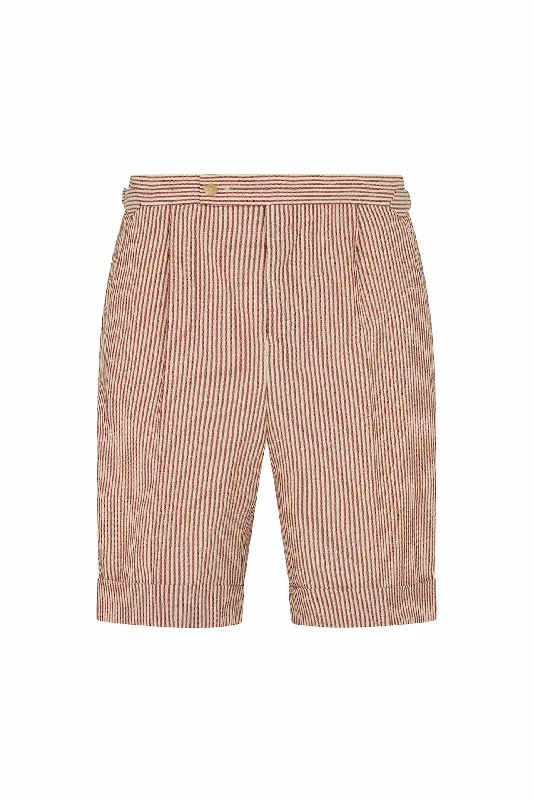 Claret/White Seersucker Striped Dress Shorts