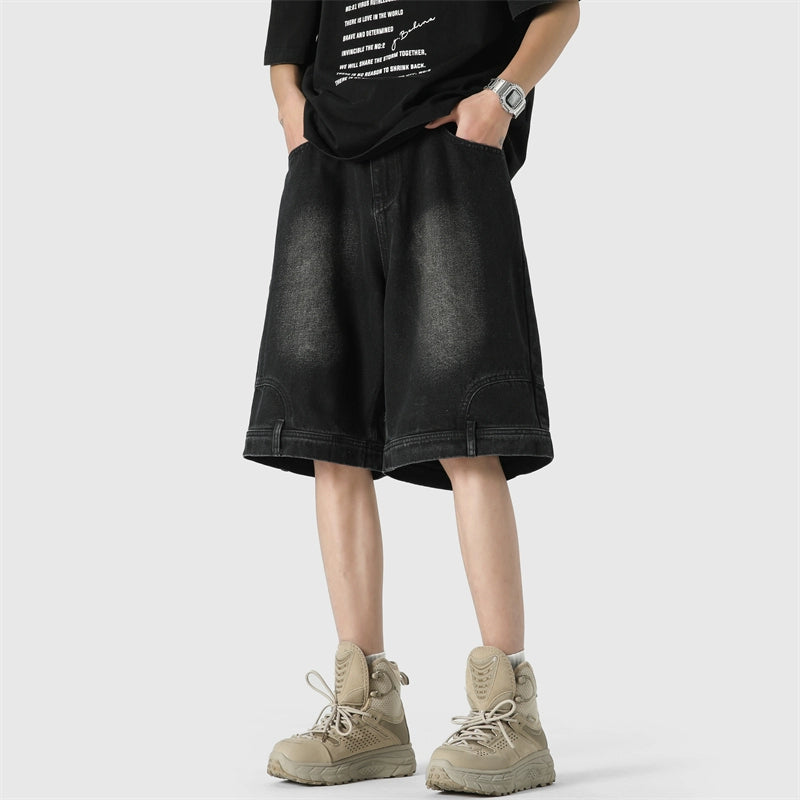 Wide Leg Upside-Down Effect Denim Shorts