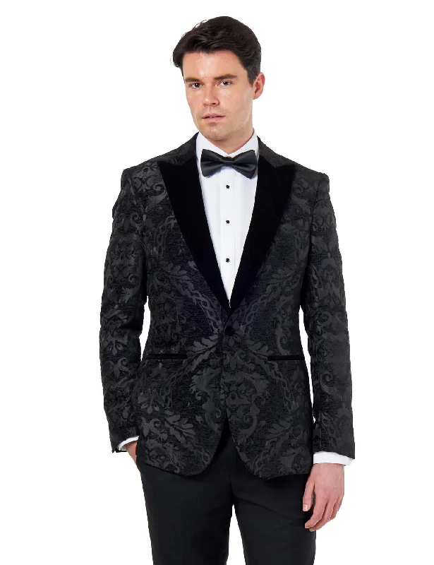 GLEN – BLACK ORNATE JACQUARD PRINT TUXEDO JACKET