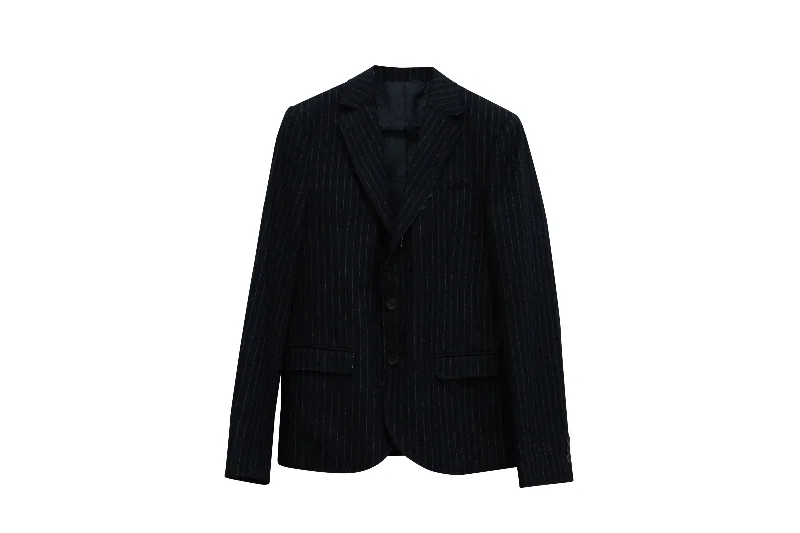 Alexander McQueen Raw Hem Striped Blazer in Navy Blue Wool