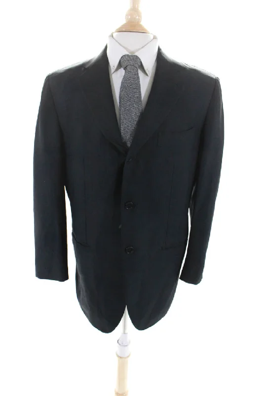 Borrelli Mens Two Button Notched Collar Blazer Jacket Black Wool