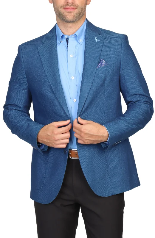 Denim Blue Dyed Birdseye Solid Sport Coat