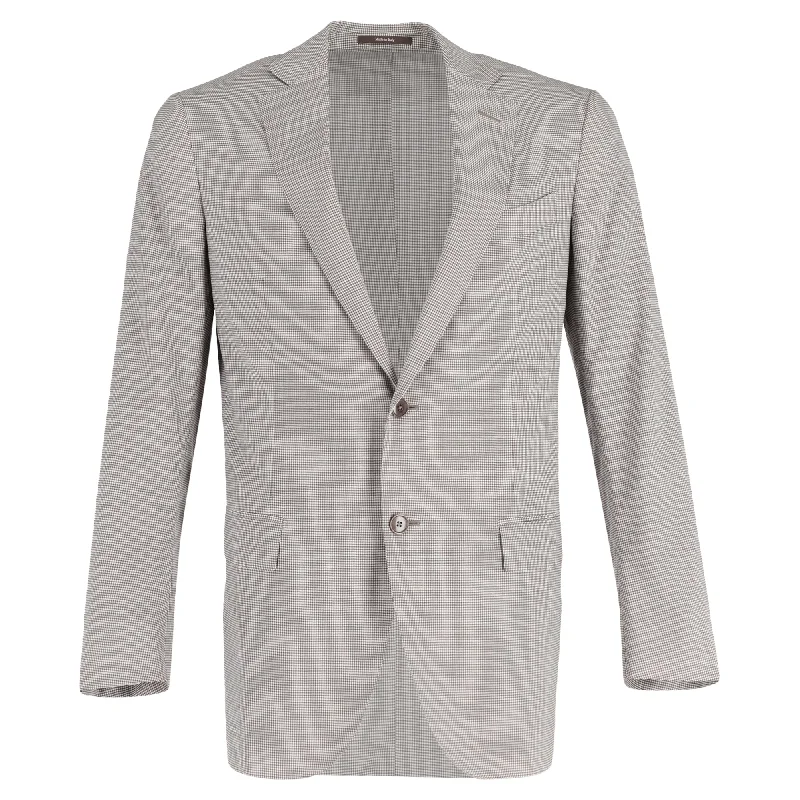 Ermenegildo Zegna Single-Breasted Microcheck Blazer in Beige Trofeo Wool