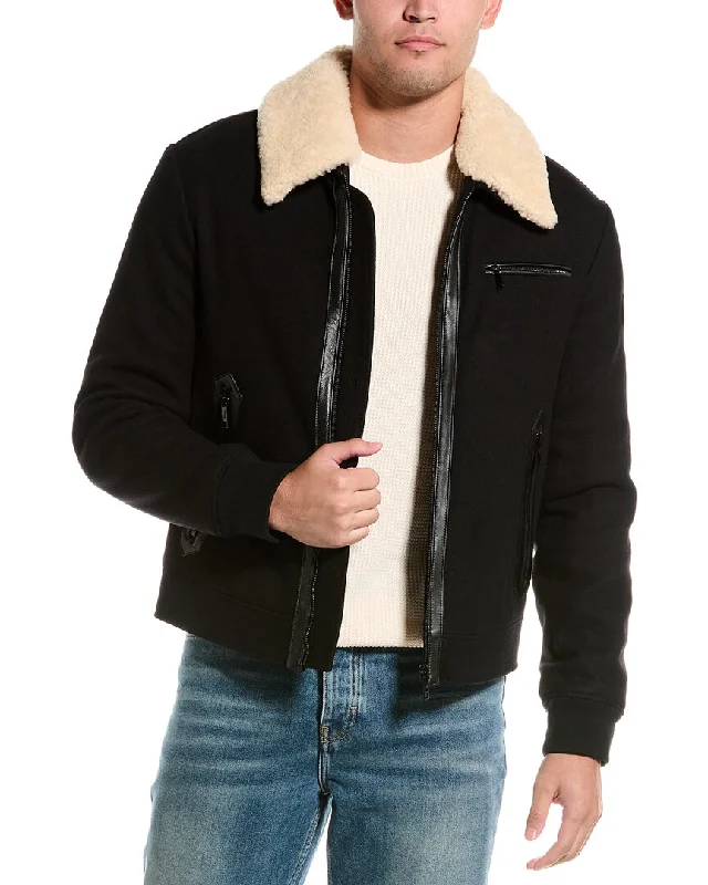 The Kooples Leather-Trim Wool-Blend Jacket