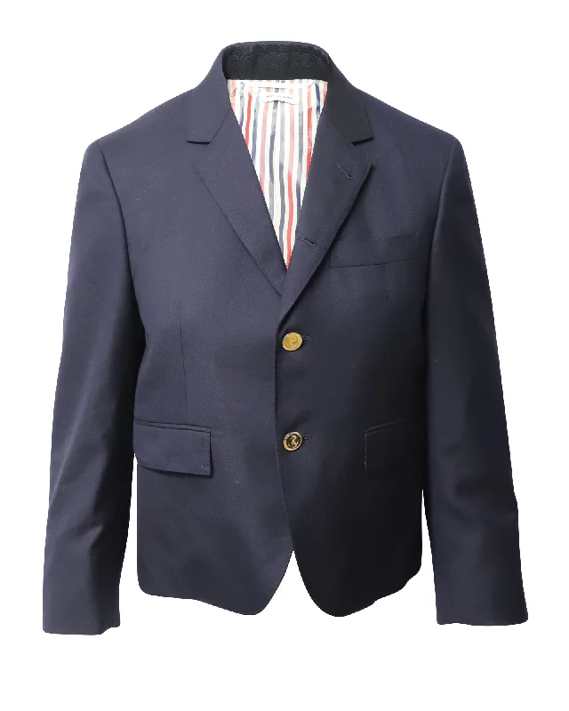 Thom Browne Single-Breasted Blazer in Navy Blue Wool