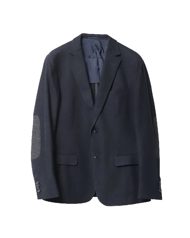 Z Zegna Elbow Patch Blazer Jacket in Black Wool